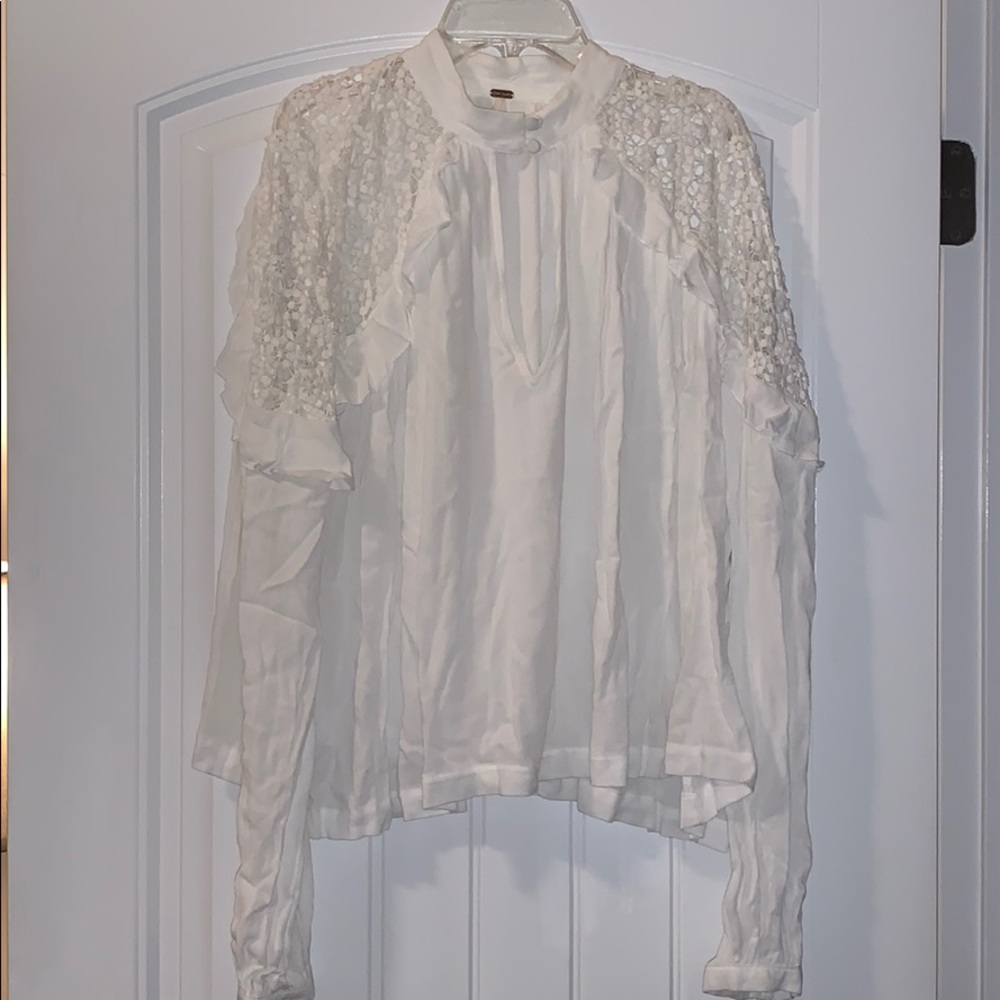 Free People white crochet long sleeve top